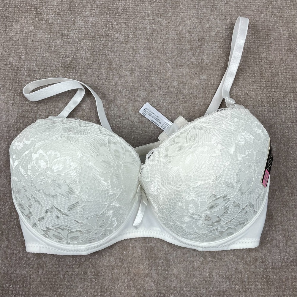 Sofra Push Up Demi Bra Womens 38C White Floral Lace Trim Padded Adjustable Strap